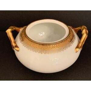 Jean Pouyat Vintage Sugar Bowl No Lid Gold Verge Ornate China Limoges